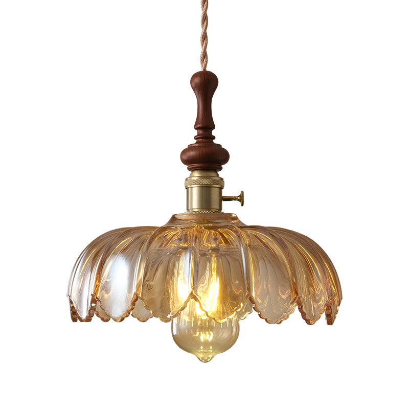French pendant lamp with wooden detail - glass and metal - 1-light, 4 styles