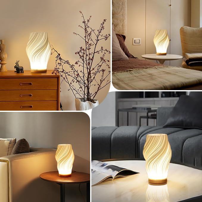 Przytulna lampa stołowa LED z funkcją ściemniania i stylowym wzorem fal