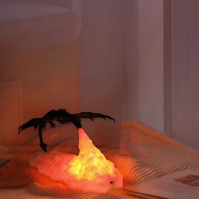 Dragon Light – Lampka Smok 3D z Nadrukiem, Ładowalna, z Efektem Ognistego Blasku
