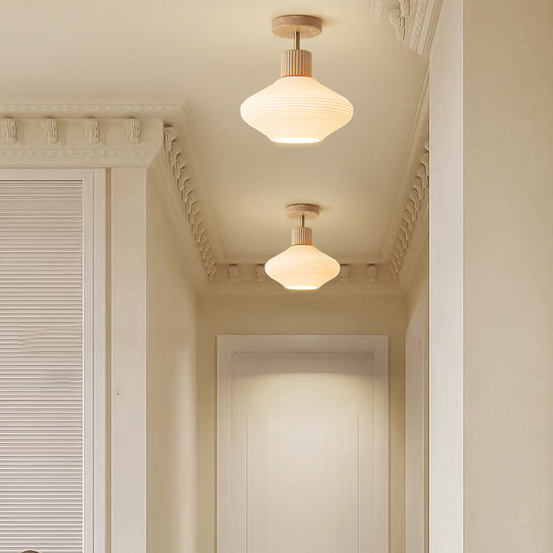 Modern Japandi Ceiling Lamp - Walnut and Wood in a Glass Shade