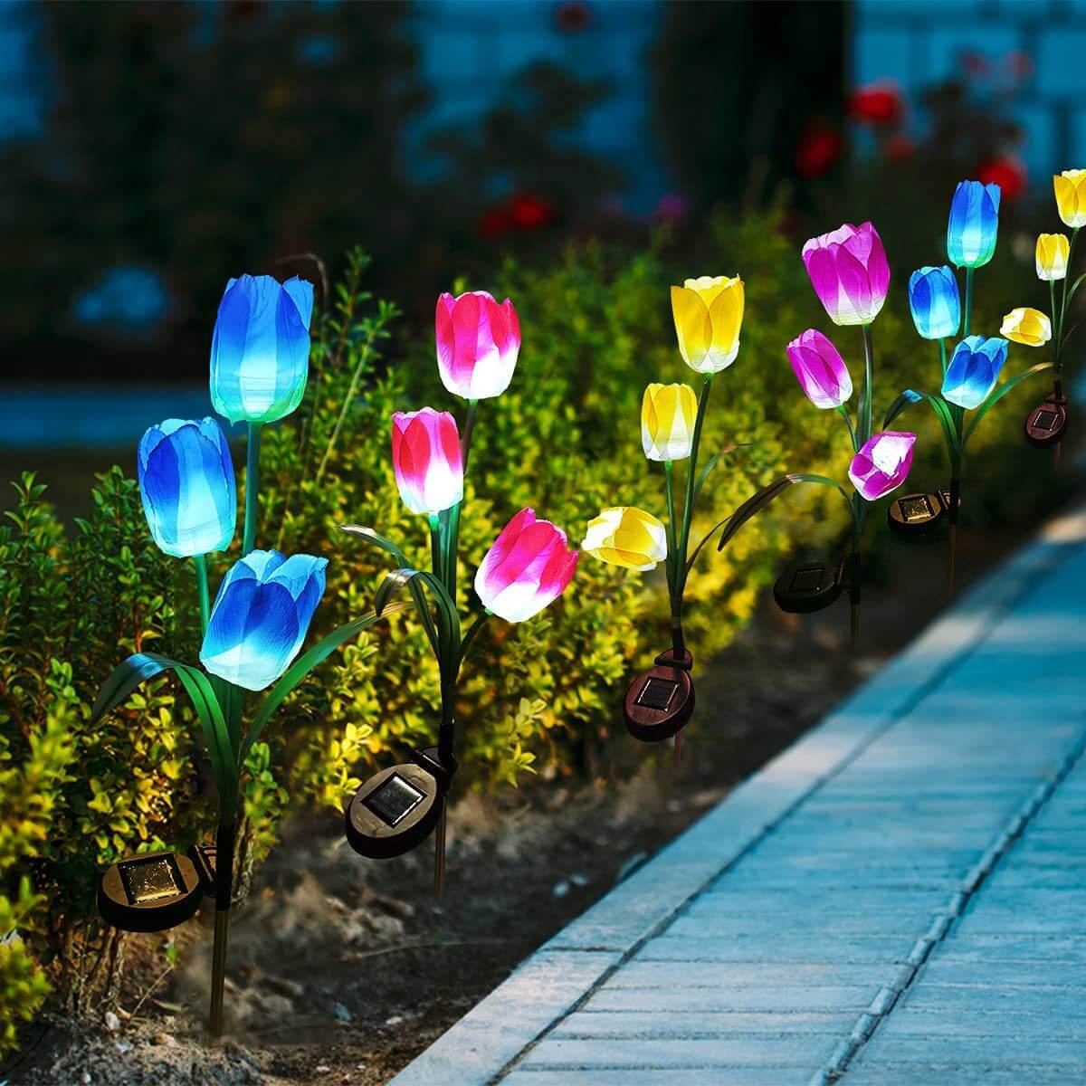 Solarny LED Lampa Ogrodowa z Motywem Tulipana – Różowa/Fioletowa/Niebieska/Żółta – (1 LED)