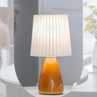 Skandynawska szklana lampa stołowa z abażurem z tkaniny – 3-kolorowe ściemnialne światło