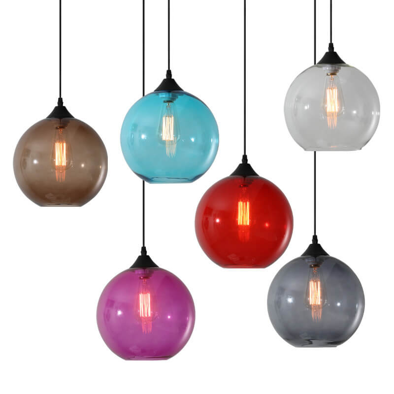 Modern Glass Hanging Lamp in Various Colors with Spherical Design