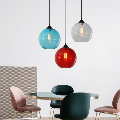 Modern Glass Hanging Lamp in Various Colors with Spherical Design