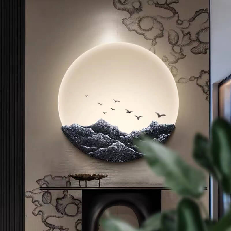 Azjatycka Lampa Ścienna z Minimalistycznym Designem – Żelazo, Akryl i Żywica – LED