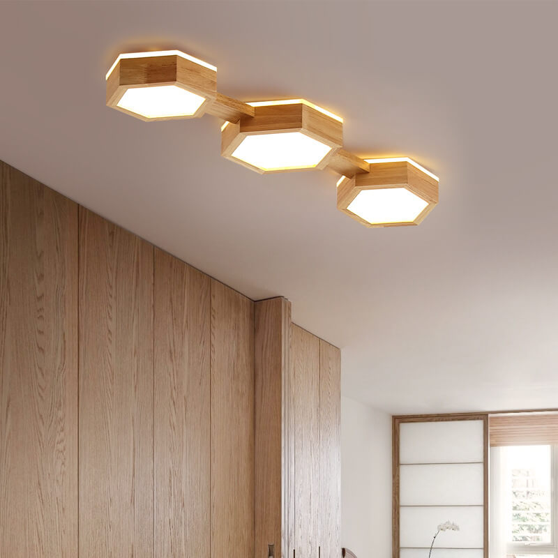 Nowoczesna drewniana lampa sufitowa Japandi LED – 1/2/3 reflektory