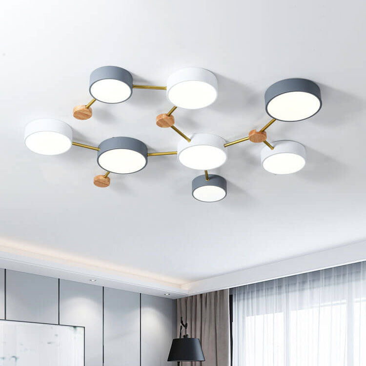Modułowa nowoczesna lampa sufitowa LED z drewna i akrylu w prostym designie