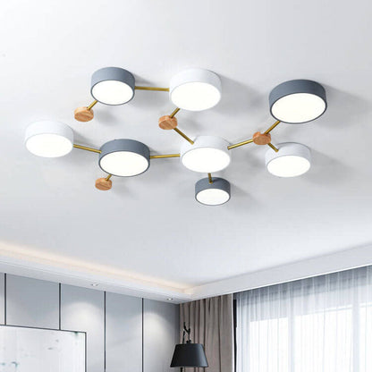 Modułowa nowoczesna lampa sufitowa LED z drewna i akrylu w prostym designie