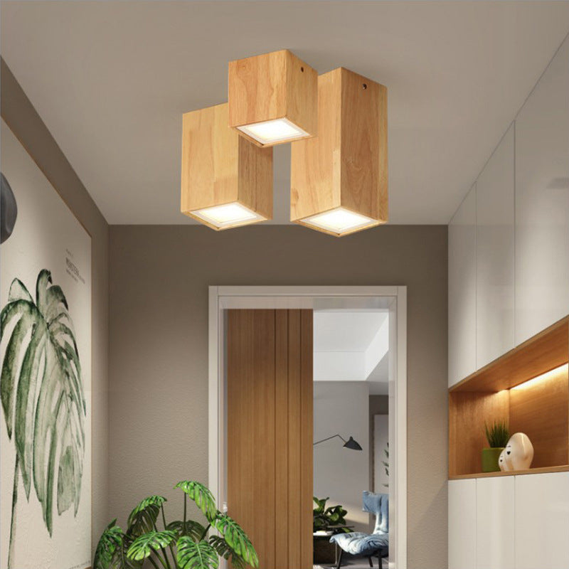 Nowoczesna Drewniana Lampa Sufitowa LED – Drewno Gumowe i Akryl, 3 Rozmiary