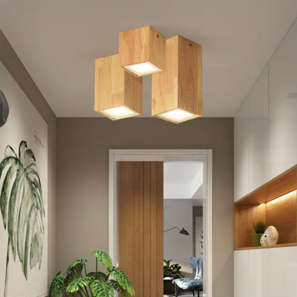 Nowoczesna Drewniana Lampa Sufitowa LED – Drewno Gumowe i Akryl, 3 Rozmiary