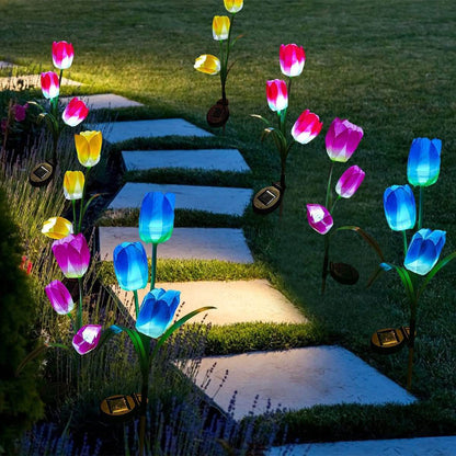 Solarny LED Lampa Ogrodowa z Motywem Tulipana – Różowa/Fioletowa/Niebieska/Żółta – (1 LED)