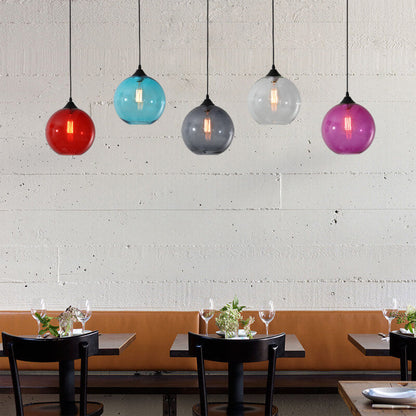 Modern Glass Hanging Lamp in Various Colors with Spherical Design