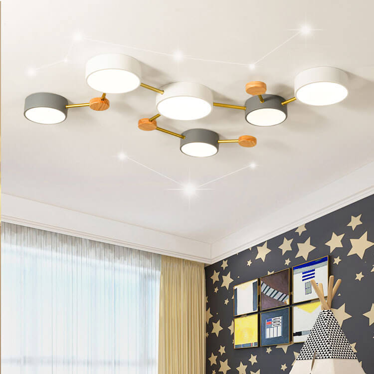 Modułowa nowoczesna lampa sufitowa LED z drewna i akrylu w prostym designie