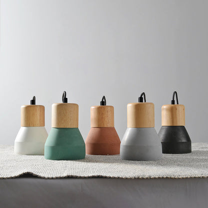 Nowoczesna Lampa Wisząca z Cementu i Drewna o Industrialnym Designie