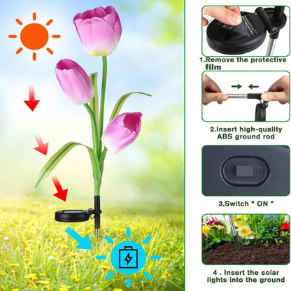 Solarny LED Lampa Ogrodowa z Motywem Tulipana – Różowa/Fioletowa/Niebieska/Żółta – (1 LED)