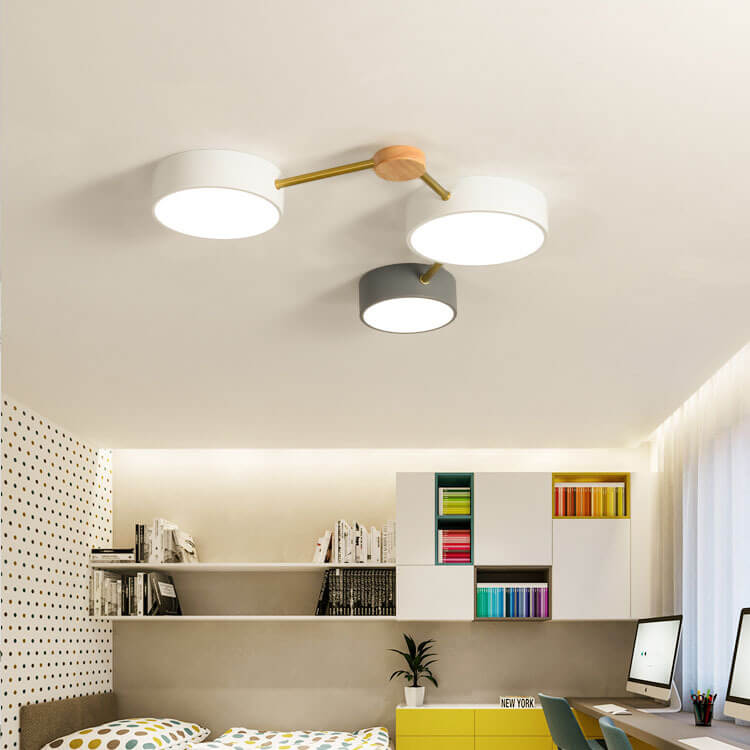 Modułowa nowoczesna lampa sufitowa LED z drewna i akrylu w prostym designie