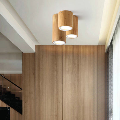 Nowoczesna Drewniana Lampa Sufitowa LED – Drewno Gumowe i Akryl, 3 Rozmiary