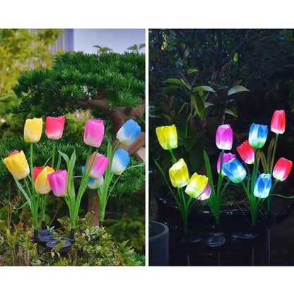 Solarny LED Lampa Ogrodowa z Motywem Tulipana – Różowa/Fioletowa/Niebieska/Żółta – (1 LED)