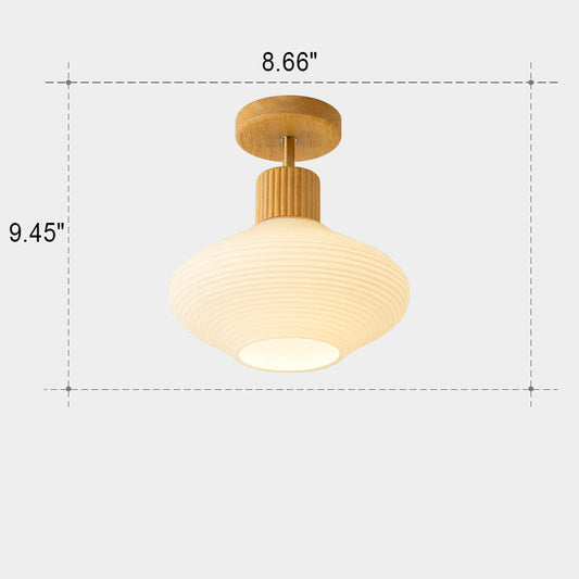 Modern Japandi Ceiling Lamp - Walnut and Wood in a Glass Shade