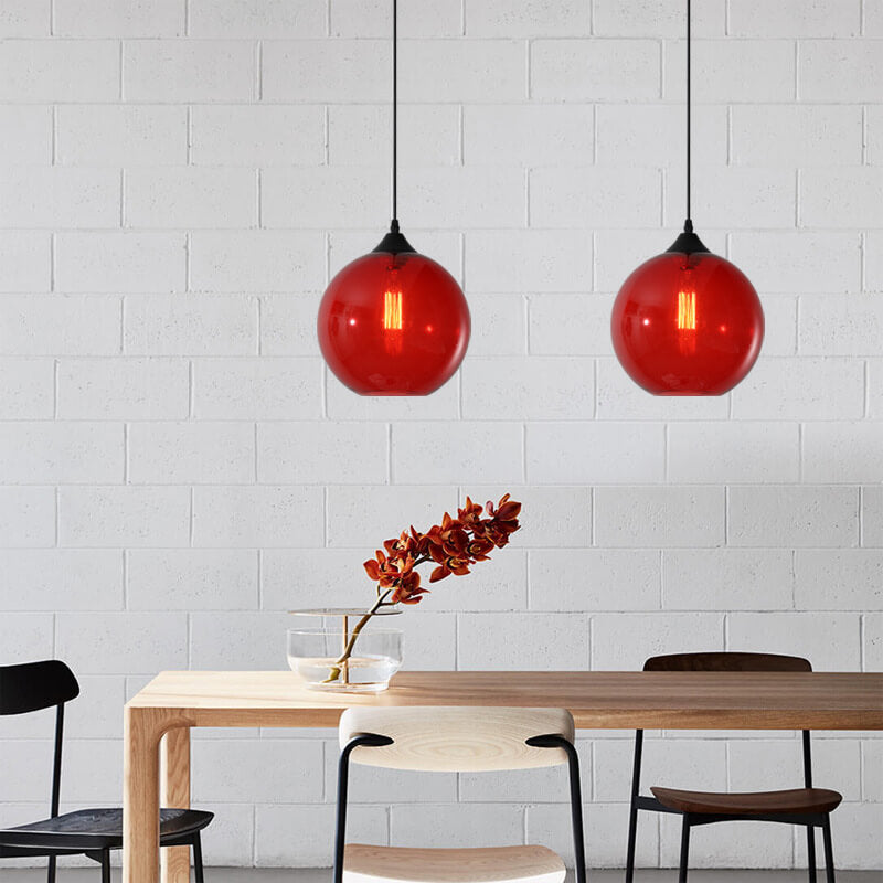 Modern Glass Hanging Lamp in Various Colors with Spherical Design