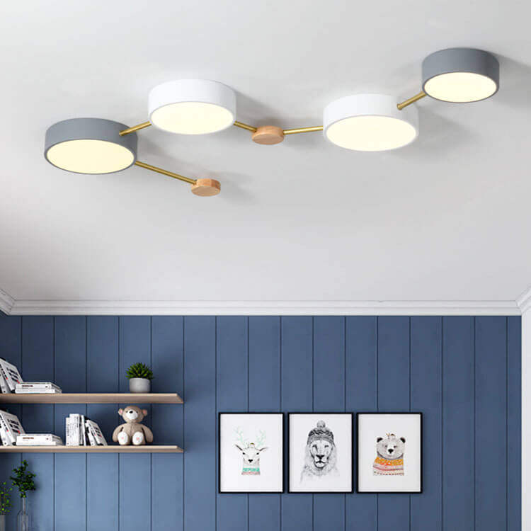 Modułowa nowoczesna lampa sufitowa LED z drewna i akrylu w prostym designie