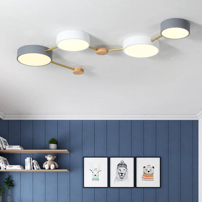 Modułowa nowoczesna lampa sufitowa LED z drewna i akrylu w prostym designie