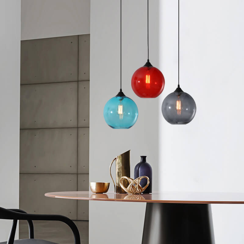 Modern Glass Hanging Lamp in Various Colors with Spherical Design