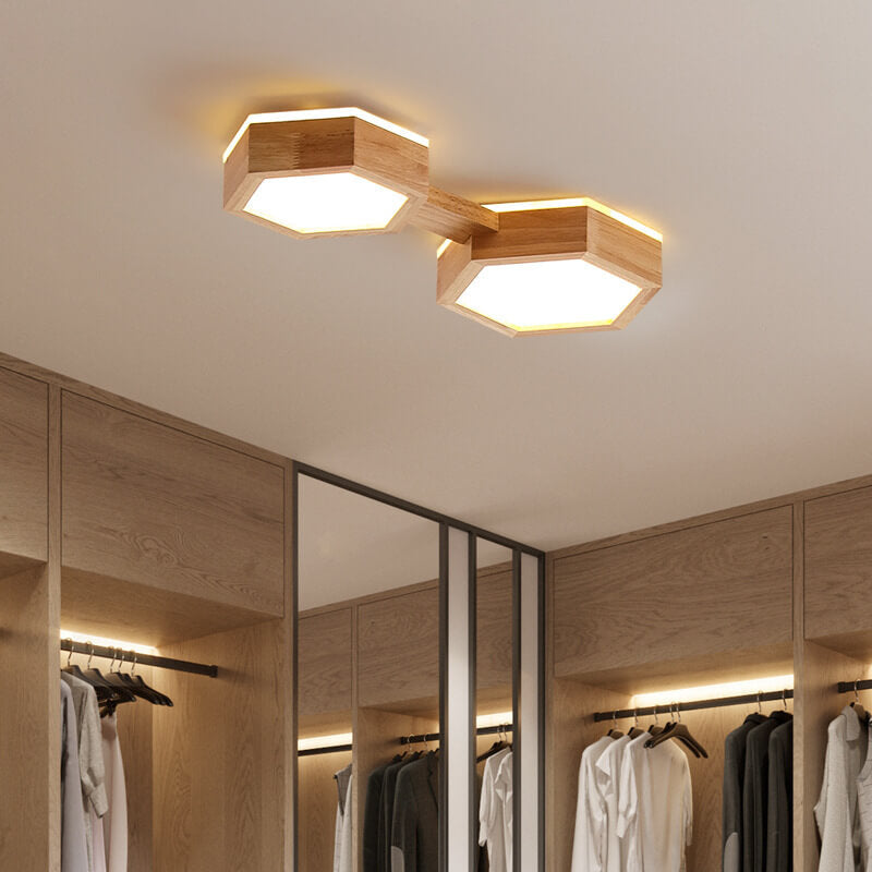 Nowoczesna drewniana lampa sufitowa Japandi LED – 1/2/3 reflektory