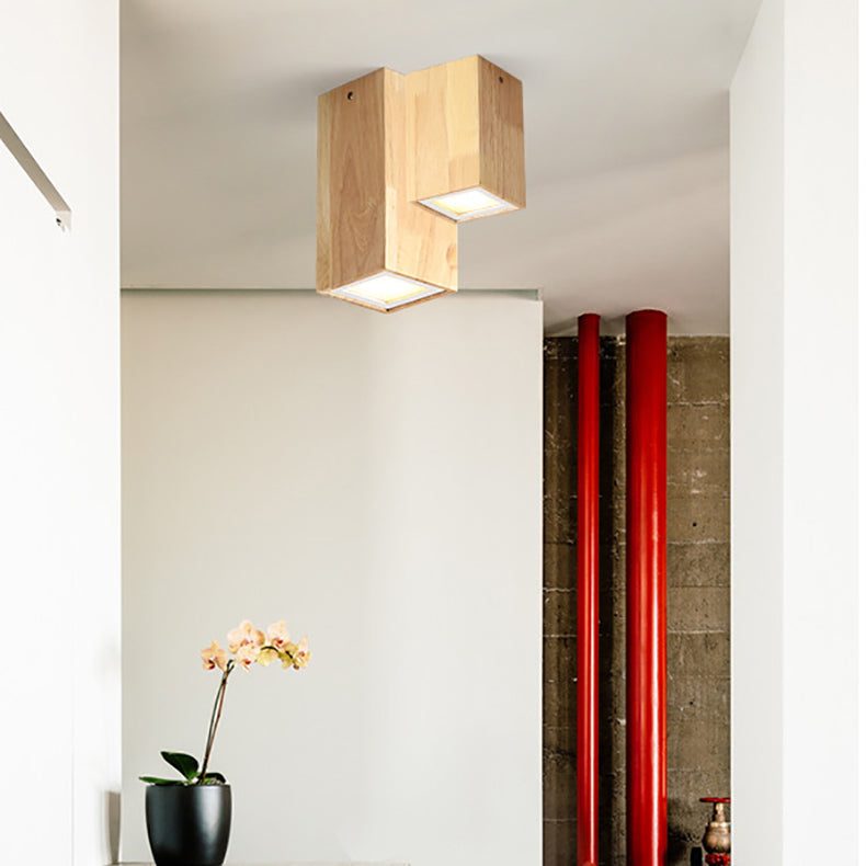Nowoczesna Drewniana Lampa Sufitowa LED – Drewno Gumowe i Akryl, 3 Rozmiary