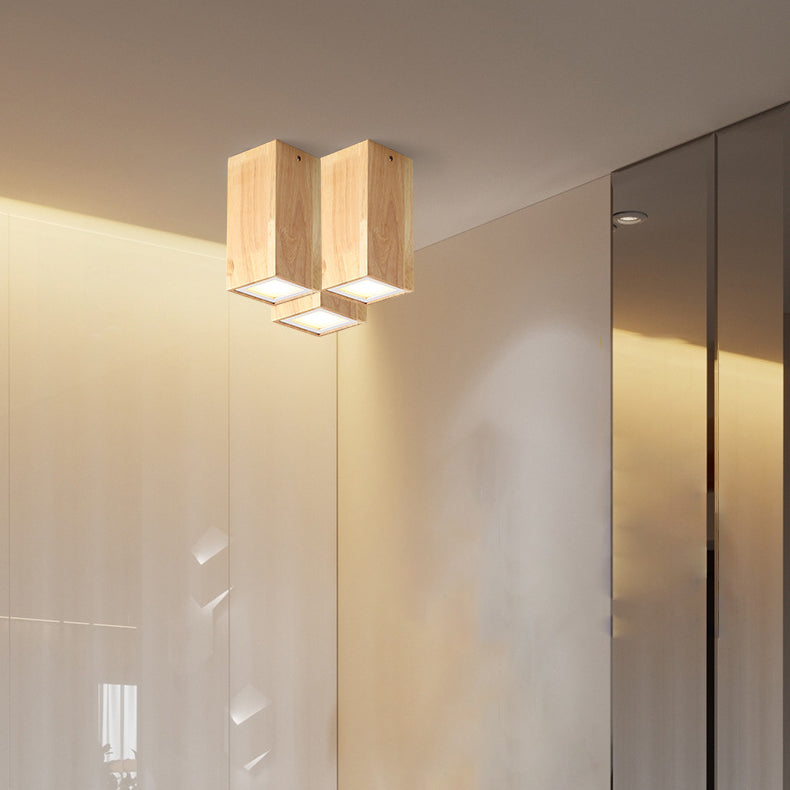 Nowoczesna Drewniana Lampa Sufitowa LED – Drewno Gumowe i Akryl, 3 Rozmiary