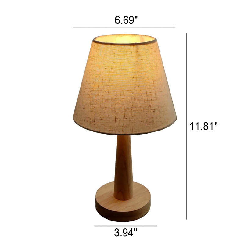 Modern Wooden Table Lamp with Fabric Shade – E26 Plug