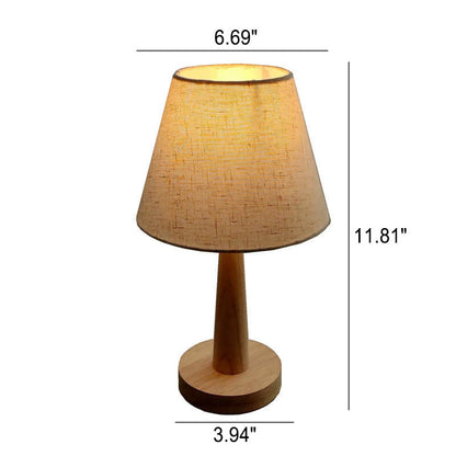 Modern Wooden Table Lamp with Fabric Shade – E26 Plug