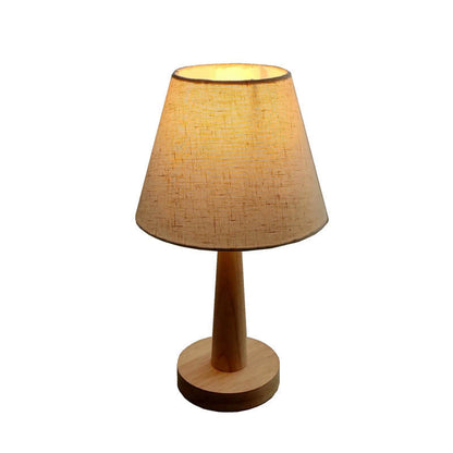 Modern Wooden Table Lamp with Fabric Shade – E26 Plug