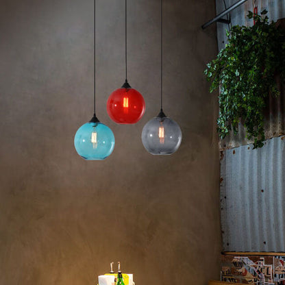 Modern Glass Hanging Lamp in Various Colors with Spherical Design