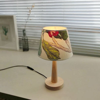 Modern Wooden Table Lamp with Fabric Shade – E26 Plug