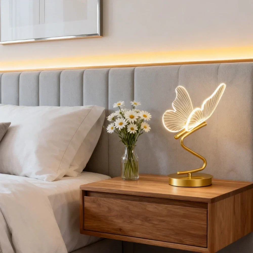 Stylowa Bezprzewodowa Lampa Stołowa – Motylkowy Design z 3 Kolorami Światła