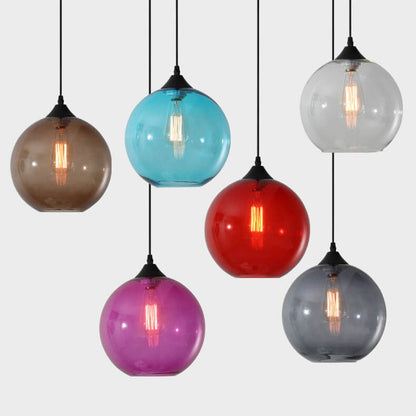 Modern Glass Hanging Lamp in Various Colors with Spherical Design