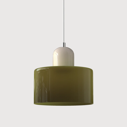 Stylish Retro Pendant Lamp with Orange Glass Shade and Green Top