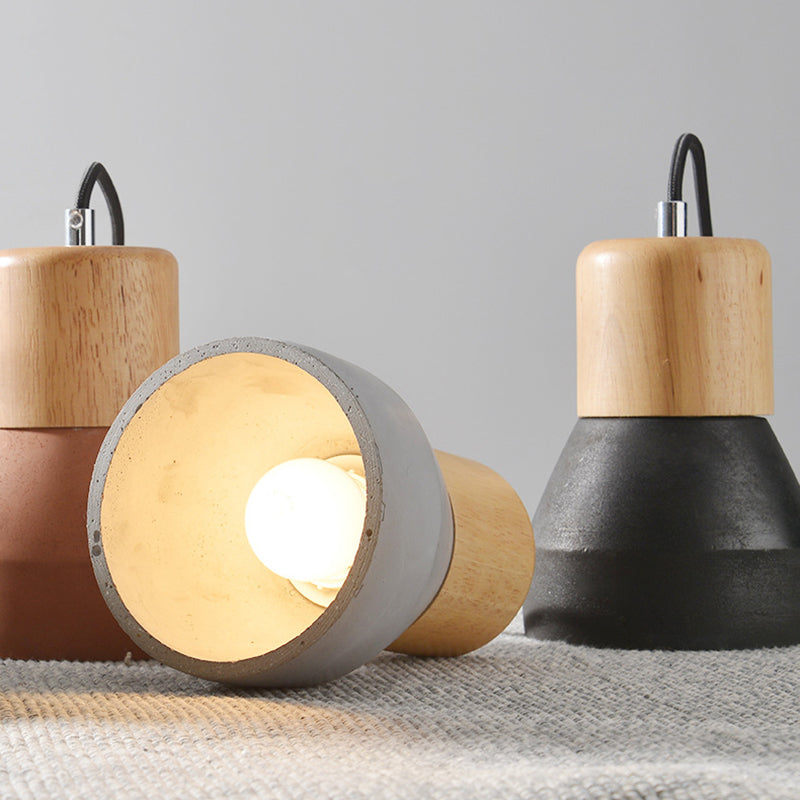 Nowoczesna Lampa Wisząca z Cementu i Drewna o Industrialnym Designie