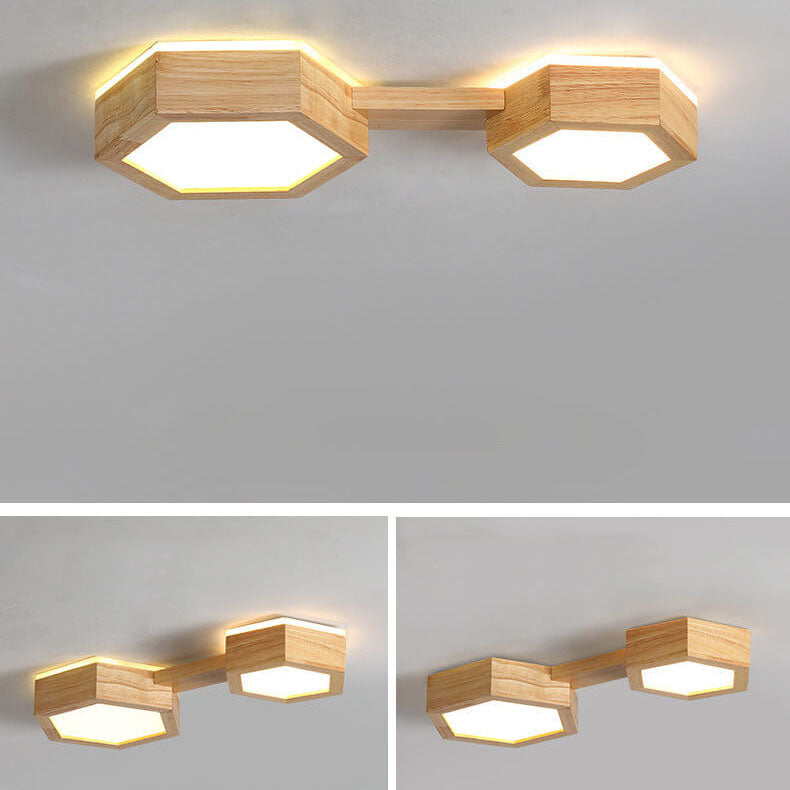 Nowoczesna drewniana lampa sufitowa Japandi LED – 1/2/3 reflektory