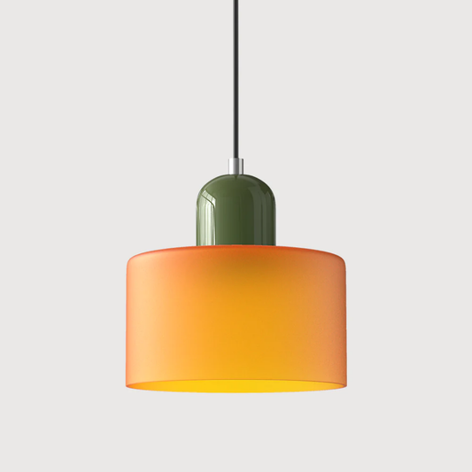 Stylish Retro Pendant Lamp with Orange Glass Shade and Green Top