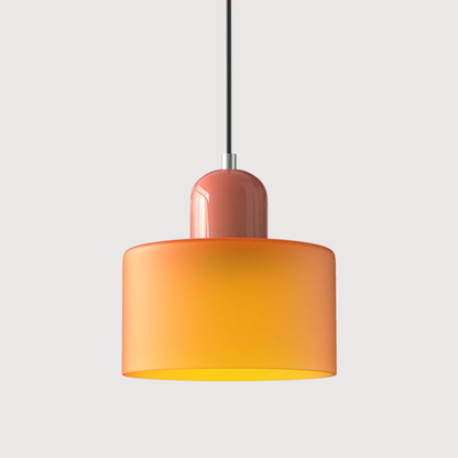 Stylish Retro Pendant Lamp with Orange Glass Shade and Green Top
