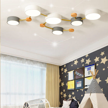 Modułowa nowoczesna lampa sufitowa LED z drewna i akrylu w prostym designie