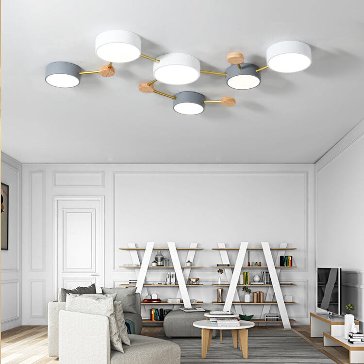 Modułowa nowoczesna lampa sufitowa LED z drewna i akrylu w prostym designie