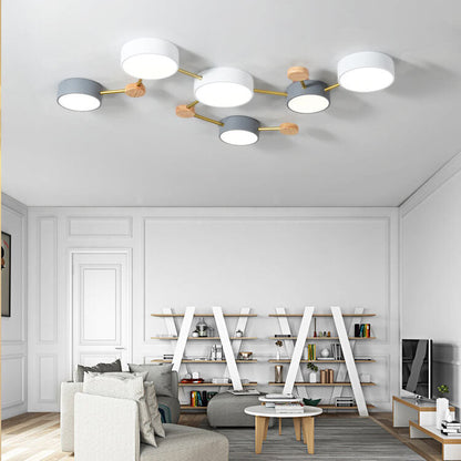 Modułowa nowoczesna lampa sufitowa LED z drewna i akrylu w prostym designie