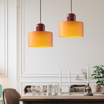 Stylish Retro Pendant Lamp with Orange Glass Shade and Green Top