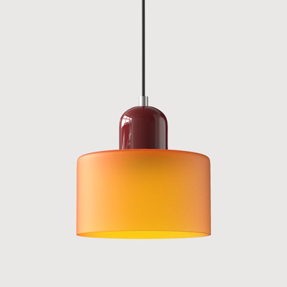 Stylish Retro Pendant Lamp with Orange Glass Shade and Green Top