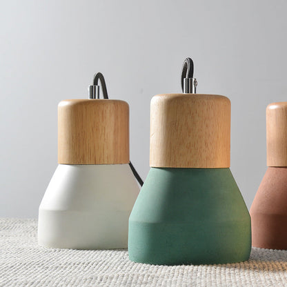 Nowoczesna Lampa Wisząca z Cementu i Drewna o Industrialnym Designie