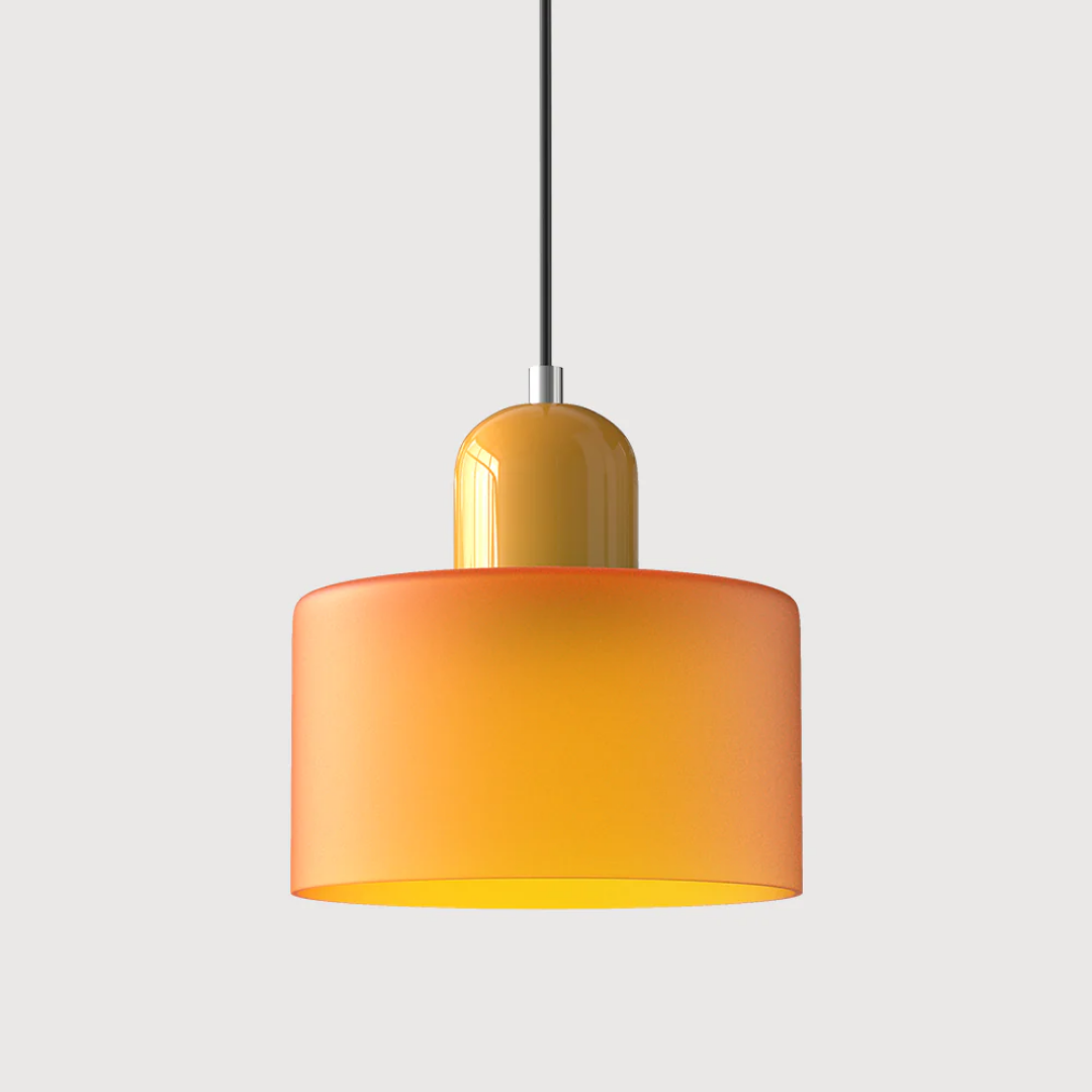 Stylish Retro Pendant Lamp with Orange Glass Shade and Green Top