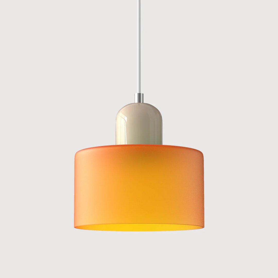 Stylish Retro Pendant Lamp with Orange Glass Shade and Green Top